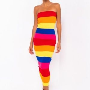AKIRA STRIPPED MAXI BANDAGE DRESS
